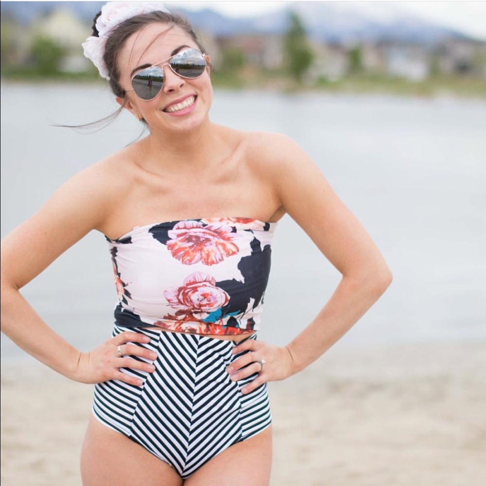 Candystrand Reversible Floral Pink Swim Top